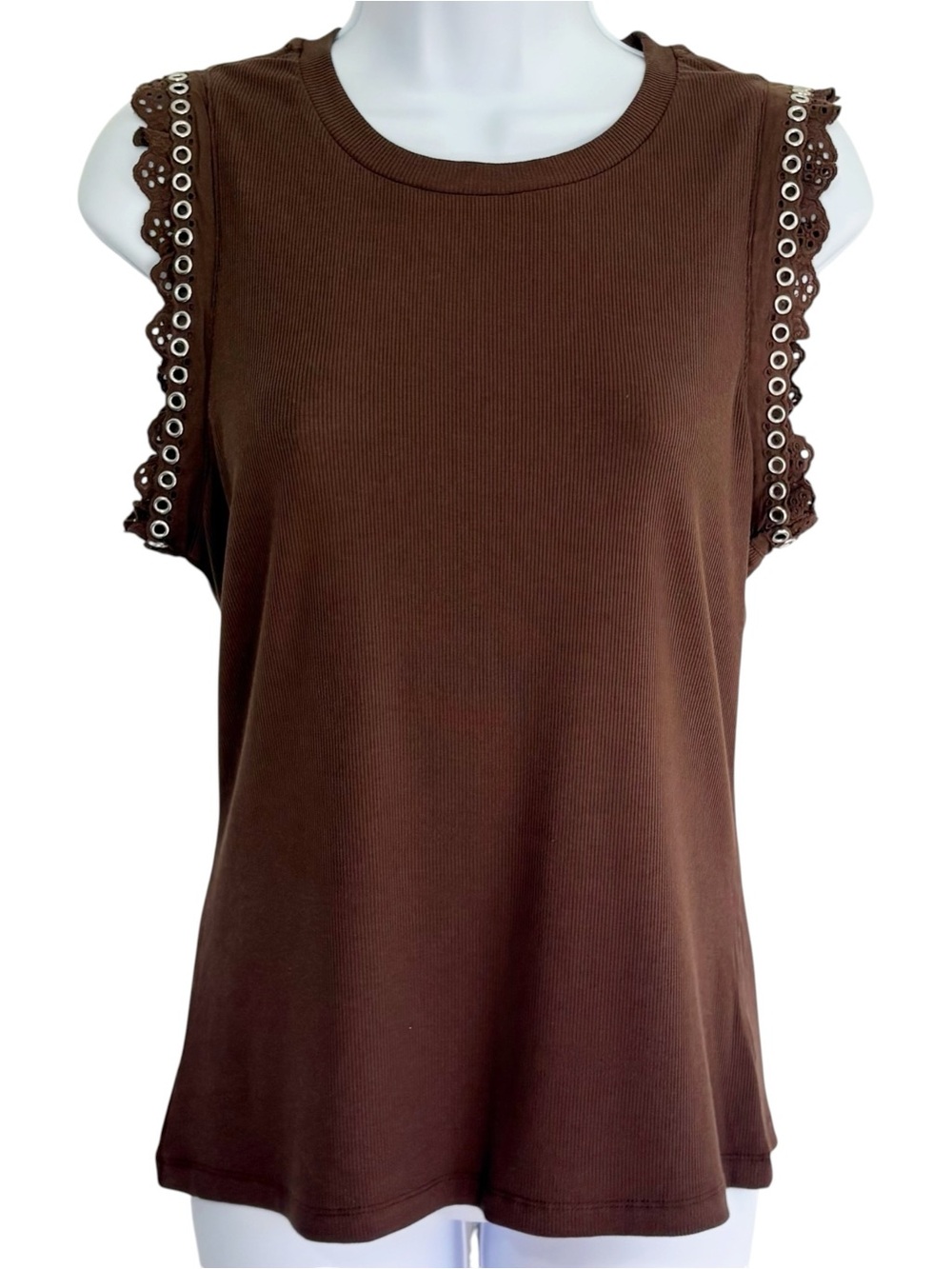 VELVET HEART Journey Brown Ribbed Grommet Trim Tank Top Medium